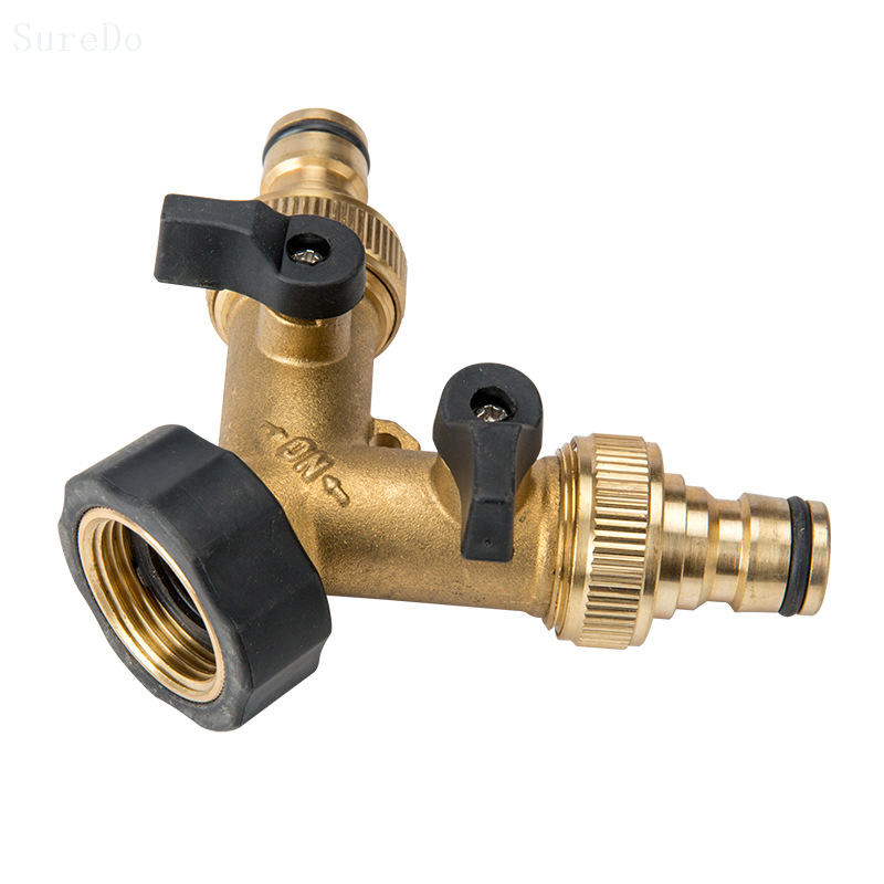 Brass Quick Connects 2 Way Thread Value Water Line Pipe Fittings For Garden Use